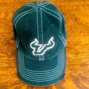 University of South Florida USF distressed Hunter green adjustable cap